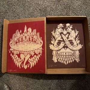 Urban Skull Art Print Set - Red and Brown